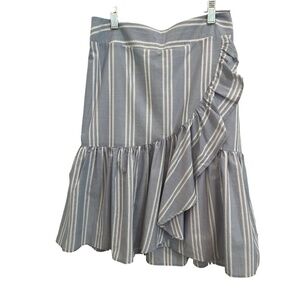 Kelly Renee Cottagecore Faux Wrap Ruffle Blue White Striped Skirt Size Small